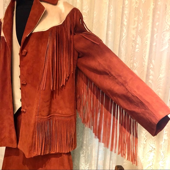 1950 Western Desert Suede fringe leather jacket pants skirt suit H Bar C museum - Picture 8 of 16